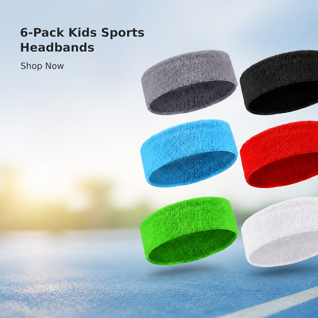 6-Pack Colorful Kids’ Sports Sweatbands